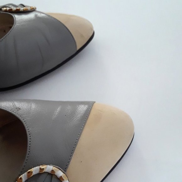 Vintage 60s/70s Gray Fine Leather Short Heel Pumps Size 8.5 - Picture 14 of 16